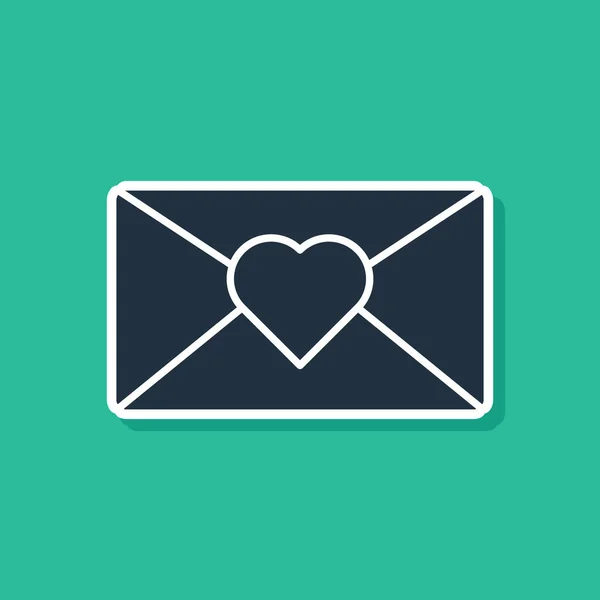 Envelope azul com ícone de 8 de março isolado em fundo verde. Mensagem de amor. Carta de amor e romance. Dia Internacional da Mulher Feliz. Ilustração vetorial —  Vetores de Stock