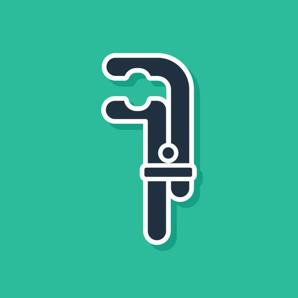 Icono de herramienta de abrazadera azul aislado sobre fondo verde. Herramienta de cerrajero. Ilustración vectorial — Archivo Imágenes Vectoriales