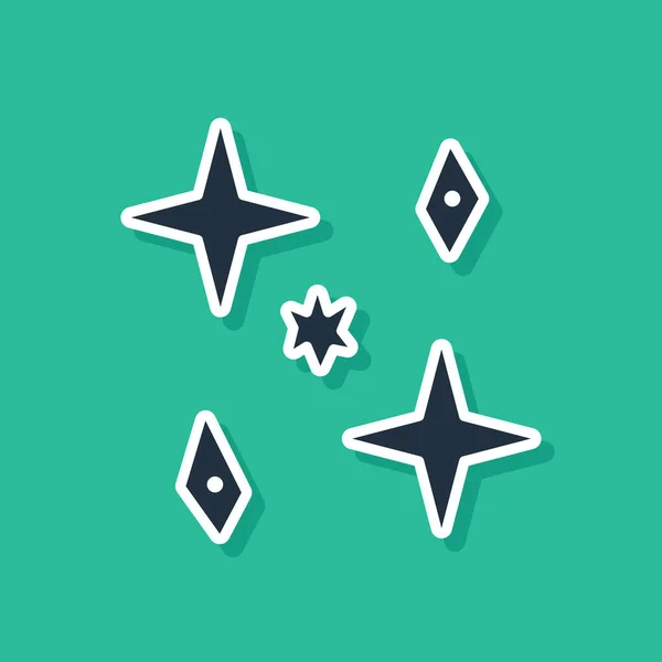 Blue Falling stars Symbol isoliert auf grünem Hintergrund. Meteoroid, Meteorit, Komet, Asteroid, Sternsymbol. Vektorillustration — Stockvektor
