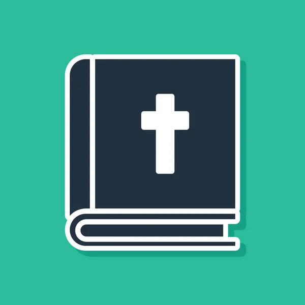 Libro de la Sagrada Biblia azul icono aislado sobre fondo verde. Ilustración vectorial — Archivo Imágenes Vectoriales