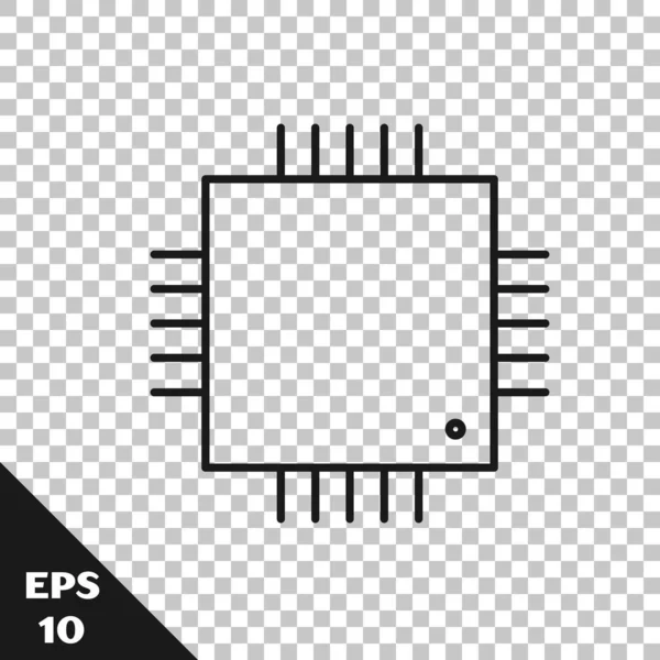İşlemci simgesine sahip siyah çizgi Bilgisayar işlemcisi şeffaf arkaplanda izole edildi. Devre kartı işaretli çip ya da işlemci. Mikro işlemci. Vektör İllüstrasyonu — Stok Vektör