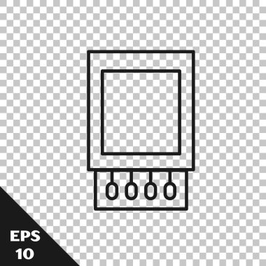 Siyah çizgi kibrit kutusunu aç ve şeffaf arkaplanda izole edilmiş simgeyle eşleştir. Vektör İllüstrasyonu