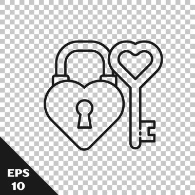 Kalp şeklindeki bir kalp ve anahtar şeklindeki Kara Hat Kalesi şeffaf bir arkaplanda izole edilmiş. Aşk sembolü ve anahtar deliği işareti. Vektör İllüstrasyonu