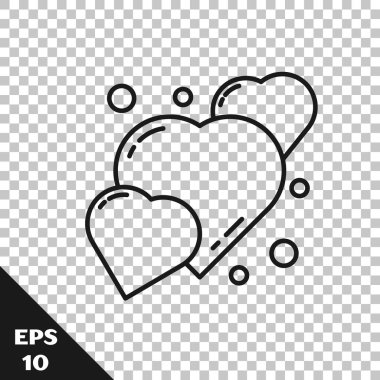 Siyah çizgi kalp simgesi şeffaf arkaplanda izole edildi. Romantik sembol, bağlanma, tutku ve düğün. 8 Mart. Mutlu Kadın Günleri. Vektör İllüstrasyonu