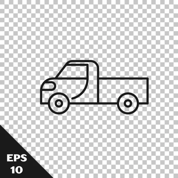 Svart linje Pickup lastbil ikon isolerad på transparent bakgrund. Vektor Illustration — Stock vektor