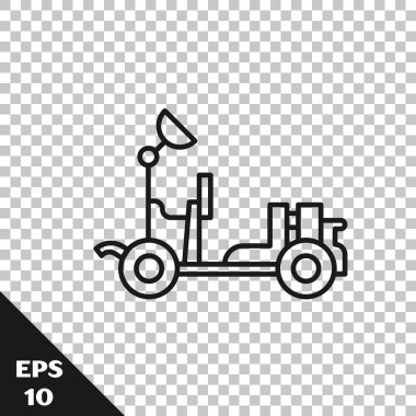 Siyah çizgi Mars gezgini simgesi şeffaf arkaplanda izole edildi. Uzay aracı. Ay yürüyüşü işareti. Gezegen yüzeyini incelemek için bir cihaz. Vektör İllüstrasyonu