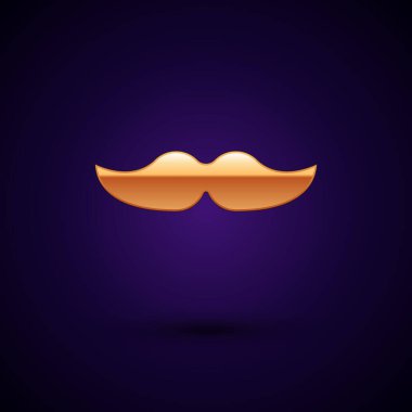 Altın Bıyık simgesi koyu mavi arka plan üzerinde izole. Berber dükkanı sembolü. Yüz saç stili. Vektör İllüstrasyonu