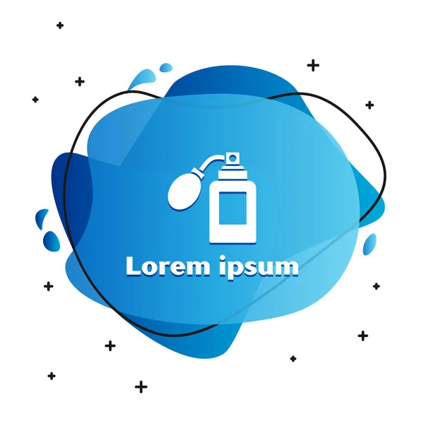 Weiße Aftershave-Flasche mit Zerstäubersymbol isoliert auf weißem Hintergrund. Kölner Sprühbild. männliche Parfümflasche. abstraktes Banner mit flüssigen Formen. Vektorillustration — Stockvektor