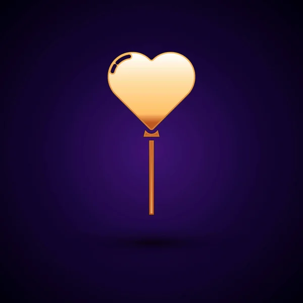 Palloncini d'oro a forma di cuore con icona a nastro isolato su sfondo blu scuro. Illustrazione vettoriale — Vettoriale Stock