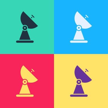 Pop Art Radar simgesi renk arkaplanında izole edildi. Arama sistemi. Uydu sinyali. Vektör İllüstrasyonu