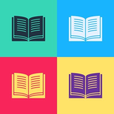 Pop Art Open kitap simgesi renk arkaplanında izole edildi. Vektör İllüstrasyonu