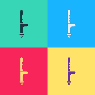 Pop Art Polis kauçuk çubuk simgesi renk arkaplanında izole edildi. Kauçuk copu. Polis yarasası. Polis ekipmanları. Vektör İllüstrasyonu