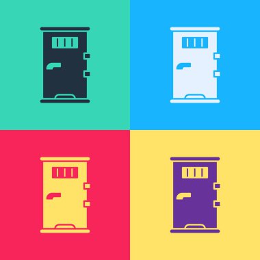Mangal penceresi simgesi renkli arka planda izole edilmiş Pop Art Hapishane kapısı. Vektör İllüstrasyonu