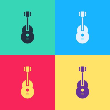 Pop Art Guitar simgesi renk arkaplanında izole edildi. Akustik gitar. Telli müzik aleti. Vektör İllüstrasyonu