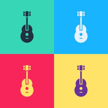 Pop Art Guitar simgesi renk arkaplanında izole edildi. Akustik gitar. Telli müzik aleti. Vektör İllüstrasyonu