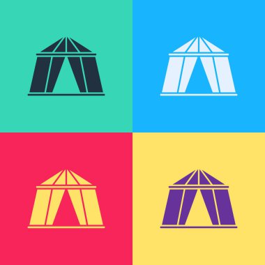 Pop Art Circus çadır simgesi renk arkaplanında izole edilmiş. Karnaval kamp çadırı. Eğlence parkı. Vektör İllüstrasyonu