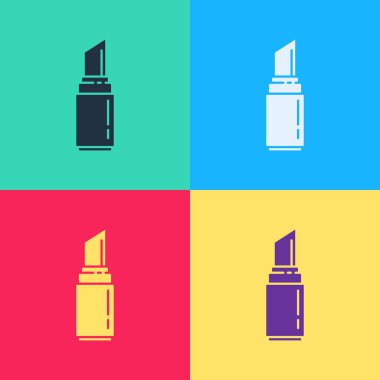 Pop Art Ruj simgesi renk arkaplanında izole edildi. 8 Mart. Uluslararası Mutlu Kadınlar Günü. Vektör İllüstrasyonu