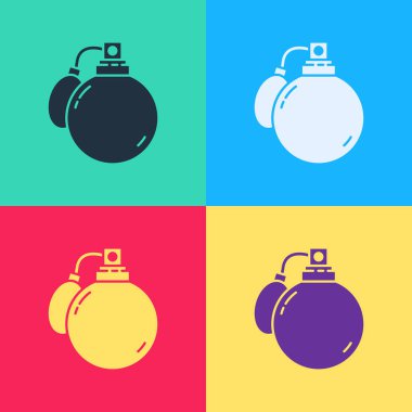 Pop Art Parfüm ikonu renk arkaplanında izole edilmiş. 8 Mart. Uluslararası Mutlu Kadınlar Günü. Vektör İllüstrasyonu