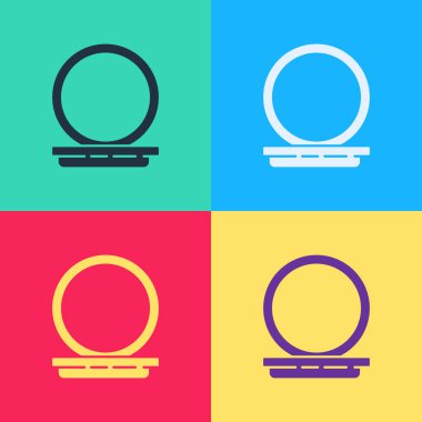 Renk arkaplanında ayna simgesi olan pop sanat makyaj tozu. 8 Mart. Uluslararası Mutlu Kadınlar Günü. Vektör İllüstrasyonu