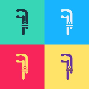 Pop Art Clamp araç simgesi renk arkaplanında izole edildi. Çilingir aleti. Vektör İllüstrasyonu