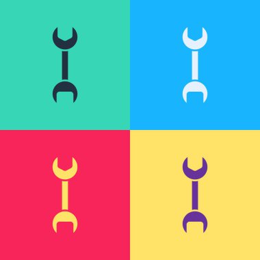 Pop Art Wrench anahtar simgesi renk arkaplanında izole edildi. Vektör İllüstrasyonu