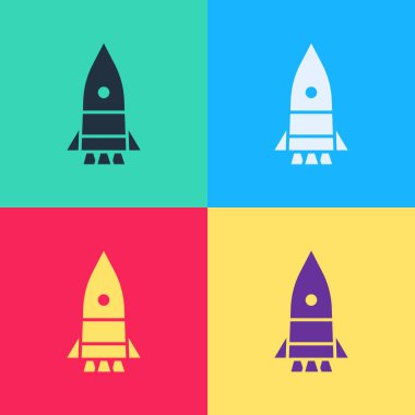 Pop Art Roket gemisi simgesi renk arkaplanında izole edildi. Uzay yolculuğu. Vektör İllüstrasyonu