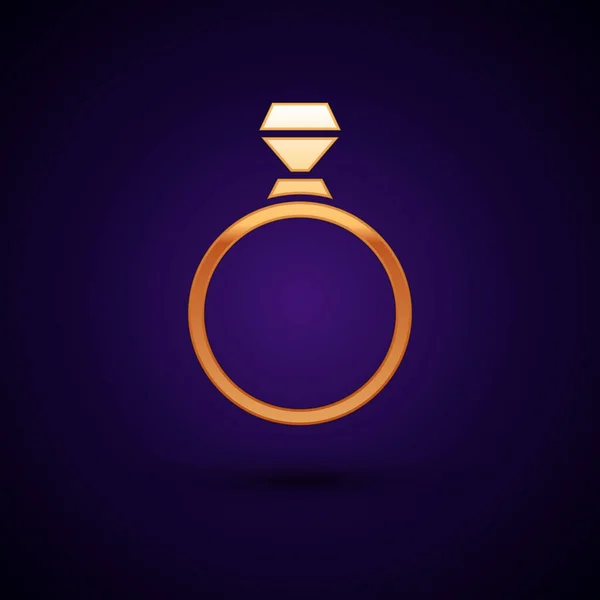 Gold Diamond eljegyzési gyűrű ikon izolált sötétkék háttér. Vektoros illusztráció — Stock Vector