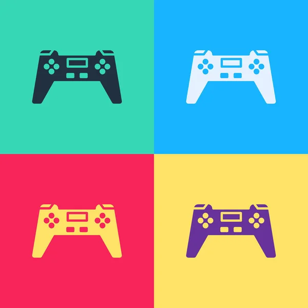 Pop art Gamepad pictogram geïsoleerd op kleur achtergrond. Spelregelaar. Vector Illustratie — Stockvector