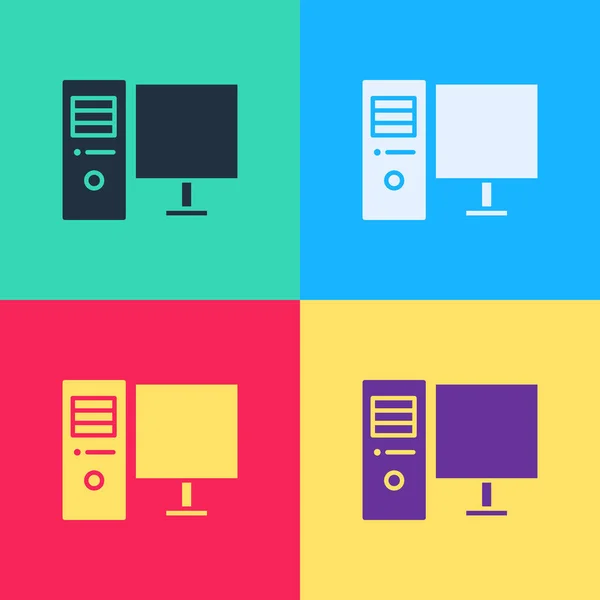 Pop art Computer monitor icon isolated on color background. PC component sign. Vector Illustration