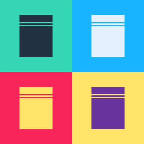 Pop art Bolsa de plástico con ziplock icono aislado en el fondo de color. Ilustración vectorial — Vector de stock