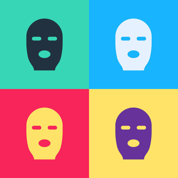 Поп-арт вор маска значок изолирован на цветном фоне. Маска бандита, преступник. Векторная миграция
