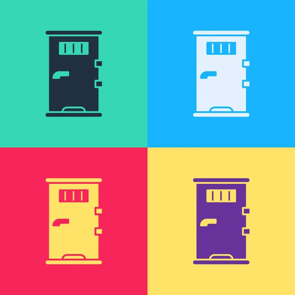 Pop art Puerta de la celda de la prisión con icono de la ventana de la parrilla aislado en el fondo de color. Ilustración vectorial — Vector de stock