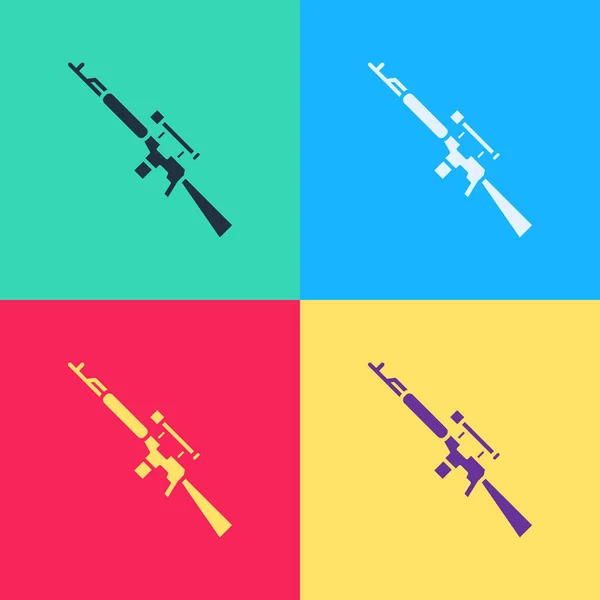 Pop art Sniper rifle with scope icon isolated on color background. Vector Illustration — Stock Vector