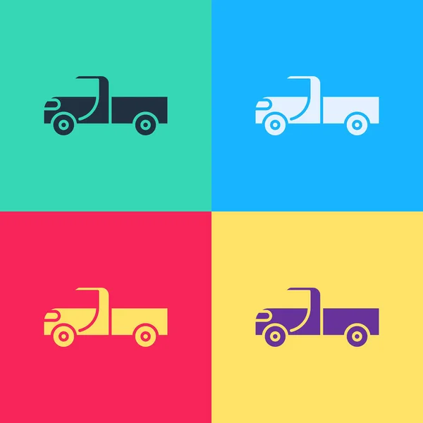 Pop Art Pickup Truck Ikone isoliert auf farbigem Hintergrund. Vektorillustration — Stockvektor