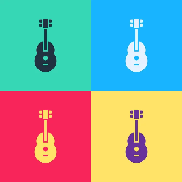 Pop Art Guitar icon isoliert auf farbigem Hintergrund. Akustische Gitarre. Saiteninstrument. Vektorillustration — Stockvektor