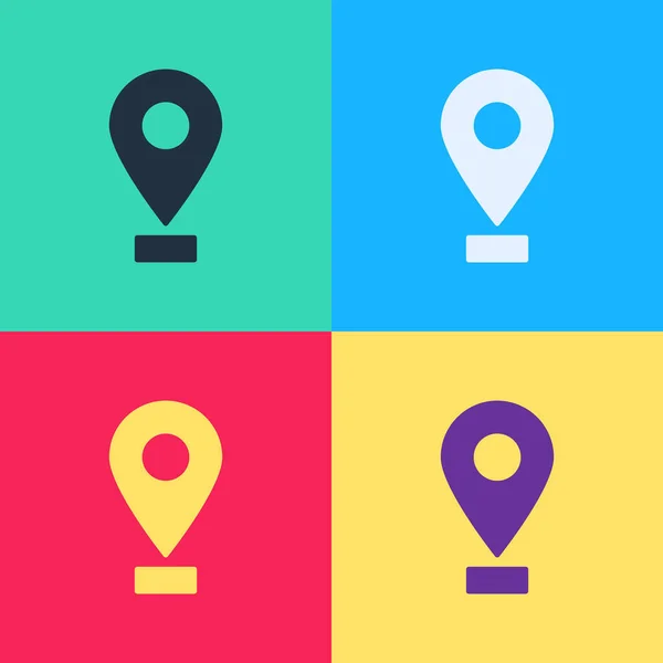 Pop art Map pin icon isolated on color background. Navigation, pointer, location, map, gps, direction, place, compass, search concept. Vector Illustration — Stock Vector