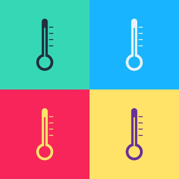 Метеорологический термометр поп-арта, измеряющий иконку на цветном фоне. Термометр показывает жаркую или холодную погоду. Векторная миграция — стоковый вектор
