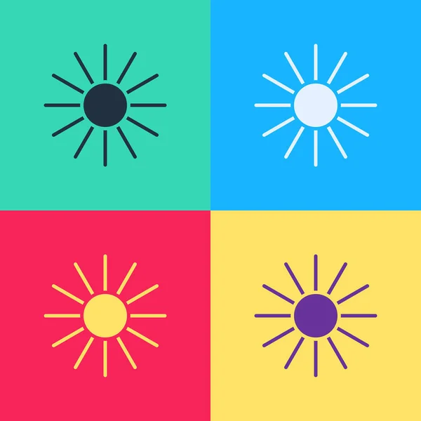 Поп-арт Піктограма Сонця ізольована на кольоровому фоні. Літній символ. Добрий сонячний день. Векторна ілюстрація — стоковий вектор