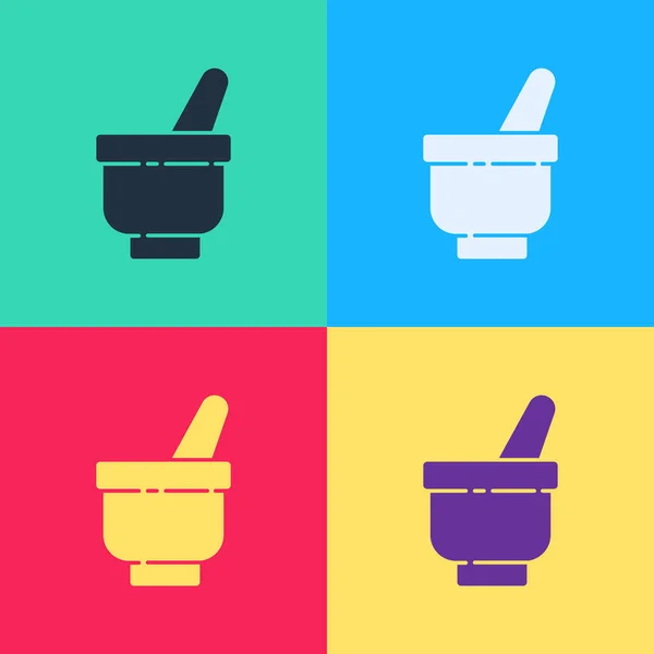 Pop art Magic mortar and pestle icon isolated on color background. Vector Illustration — Stock Vector
