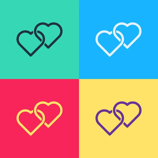 Pop Art Two Linked Hearts Symbol isoliert auf farbigem Hintergrund. Romantische Symbole verbinden, verbinden, Leidenschaft und Hochzeit. Glücklicher Frauentag. Vektorillustration — Stockvektor