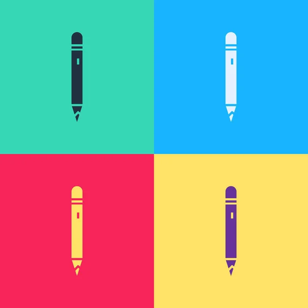 Pop art Crayon avec icône gomme isolée sur fond de couleur. Outils de dessin et d'éducation. Symbole du bureau scolaire. Illustration vectorielle — Image vectorielle