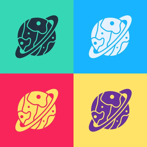 Gezegen Satürn 'ün renkli arka planında izole edilmiş gezegen halka ikonu. Vektör İllüstrasyonu