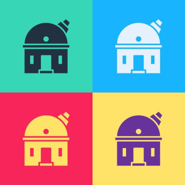 Pop Art Astronomik Gözlemevi ikonu renk arkaplanında izole edildi. Teleskoplu bir gözlemevi. Bilimsel kurum. Vektör İllüstrasyonu