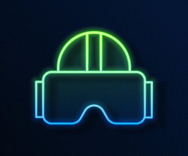 Parlayan neon hattı mavi arka planda sanal gerçeklik gözlüğü simgesi izole edildi. Stereoskopik 3D VR maskesi. Vektör İllüstrasyonu