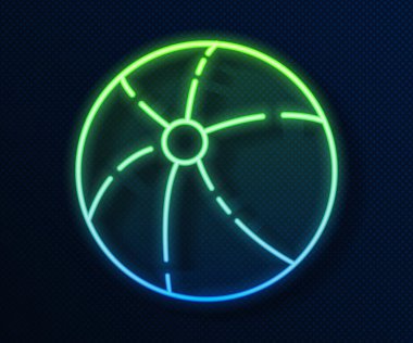 Parlayan neon hattı plaj topu ikonu mavi arka planda izole edildi. Vektör İllüstrasyonu