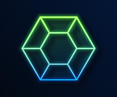 Parlayan neon hattı sihirli taş ikonu mavi arkaplanda izole edildi. Fantezi kristali. Maç için mücevher. Vektör İllüstrasyonu