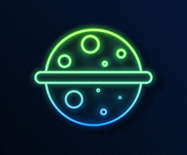 Parlayan neon hattı Venüs Gezegeni ikonu mavi arka planda izole edildi. Vektör İllüstrasyonu