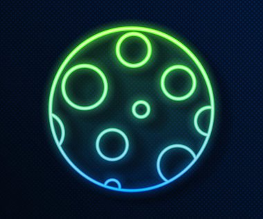 Parlayan neon hattı Ay simgesi mavi arkaplanda izole edildi. Vektör İllüstrasyonu