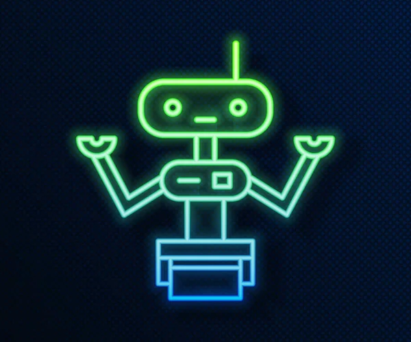 Icono de robot de línea de neón brillante aislado sobre fondo azul. Ilustración vectorial — Vector de stock