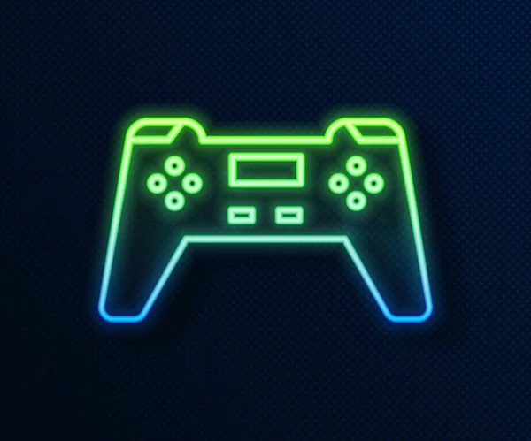 Glowing neon line Gamepad 아이콘은 푸른 배경에 분리되어 있다. 게임 컨트롤러. 사기적 인 예 — 스톡 벡터